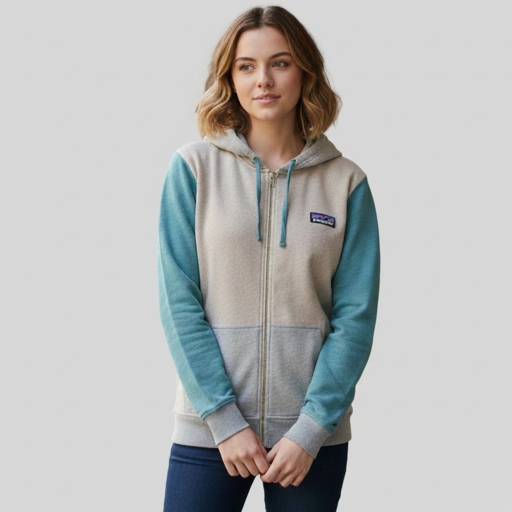 Board Short Label Lightweight Full-Zip Hoody Teal Gray Cream Sz L Organic Cotton